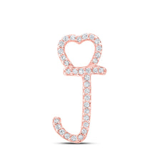  10k Rose Gold Womens Round Diamond J Heart Letter Pendant 1/10 Cttw