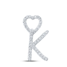  10k White Gold Womens Round Diamond K Heart Letter Pendant 1/8 Cttw