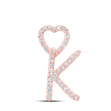  10k Rose Gold Womens Round Diamond K Heart Letter Pendant 1/8 Cttw