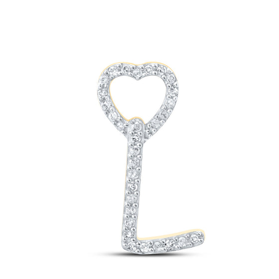 10k Yellow Gold Womens Round Diamond L Heart Letter Pendant 1/10 Cttw
