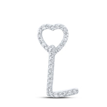  10k White Gold Womens Round Diamond L Heart Letter Pendant 1/10 Cttw