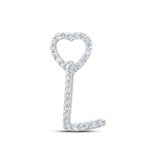 10k White Gold Womens Round Diamond L Heart Letter Pendant 1/10 Cttw