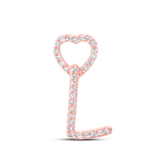  10k Rose Gold Womens Round Diamond L Heart Letter Pendant 1/10 Cttw
