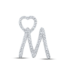  10k White Gold Womens Round Diamond M Heart Letter Pendant 1/6 Cttw