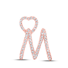  10k Rose Gold Womens Round Diamond M Heart Letter Pendant 1/6 Cttw