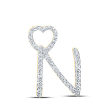  10k Yellow Gold Womens Round Diamond N Heart Letter Pendant 1/6 Cttw