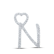  10k White Gold Womens Round Diamond N Heart Letter Pendant 1/6 Cttw