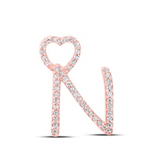  10k Rose Gold Womens Round Diamond N Heart Letter Pendant 1/6 Cttw