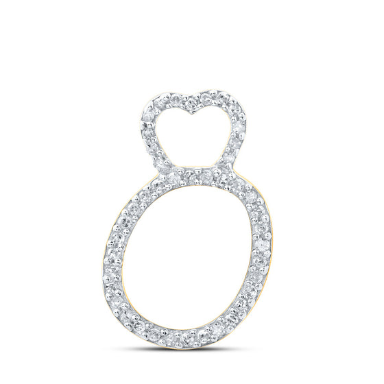 10k Yellow Gold Womens Round Diamond O Heart Letter Pendant 1/8 Cttw