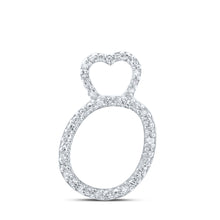  10k White Gold Womens Round Diamond O Heart Letter Pendant 1/8 Cttw