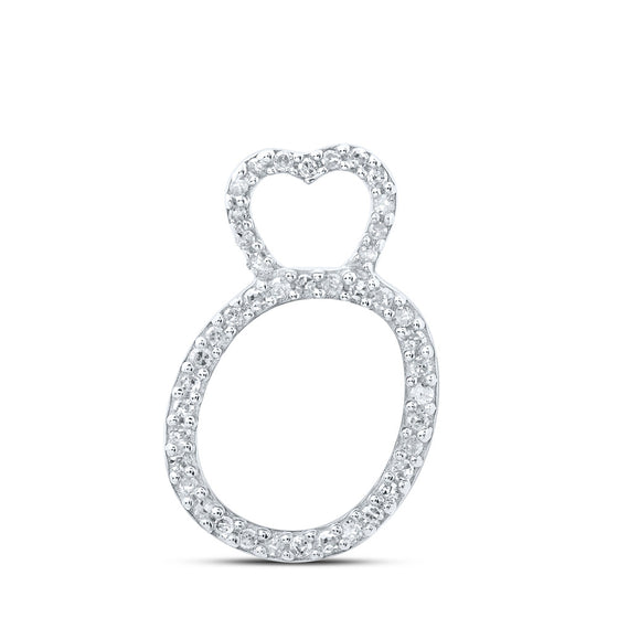 10k White Gold Womens Round Diamond O Heart Letter Pendant 1/8 Cttw