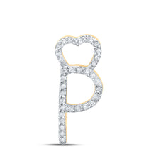  10k Yellow Gold Womens Round Diamond P Heart Letter Pendant 1/10 Cttw