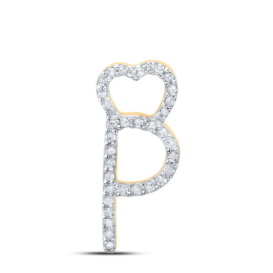 10k Yellow Gold Womens Round Diamond P Heart Letter Pendant 1/10 Cttw