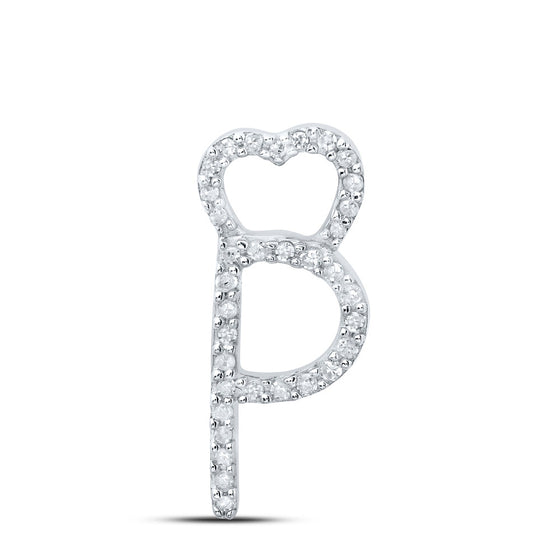 10k White Gold Womens Round Diamond P Heart Letter Pendant 1/10 Cttw