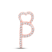  10k Rose Gold Womens Round Diamond P Heart Letter Pendant 1/10 Cttw