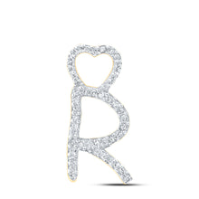  10k Yellow Gold Womens Round Diamond R Heart Letter Pendant 1/8 Cttw