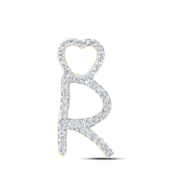 10k Yellow Gold Womens Round Diamond R Heart Letter Pendant 1/8 Cttw