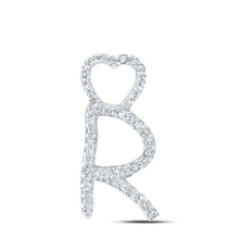  10k White Gold Womens Round Diamond R Heart Letter Pendant 1/8 Cttw