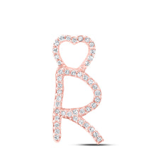  10k Rose Gold Womens Round Diamond R Heart Letter Pendant 1/8 Cttw