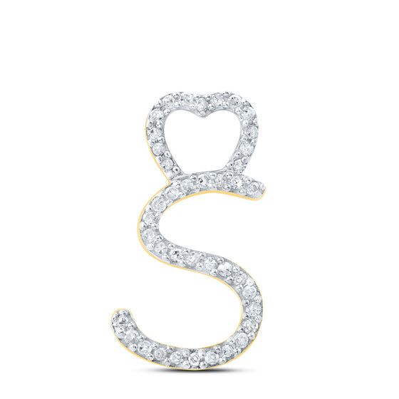 10k Yellow Gold Womens Round Diamond S Heart Letter Pendant 1/8 Cttw