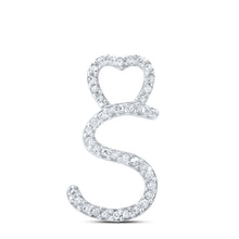  10k White Gold Womens Round Diamond S Heart Letter Pendant 1/8 Cttw