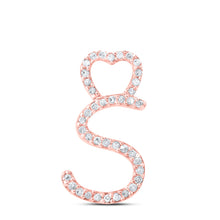  10k Rose Gold Womens Round Diamond S Heart Letter Pendant 1/8 Cttw