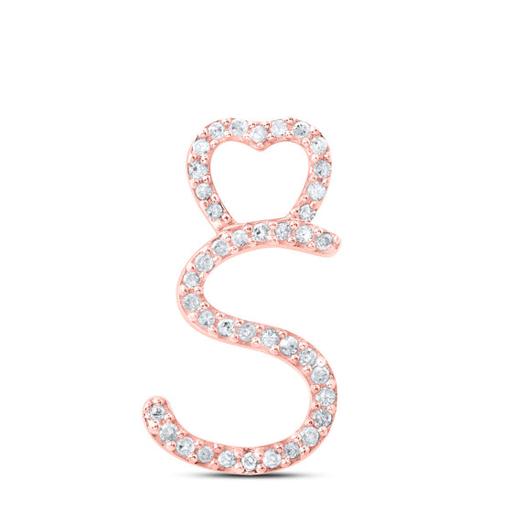 10k Rose Gold Womens Round Diamond S Heart Letter Pendant 1/8 Cttw