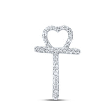  10k White Gold Womens Round Diamond T Heart Letter Pendant 1/10 Cttw
