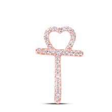  10k Rose Gold Womens Round Diamond T Heart Letter Pendant 1/10 Cttw