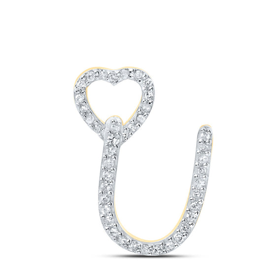 10k Yellow Gold Womens Round Diamond U Heart Letter Pendant 1/8 Cttw