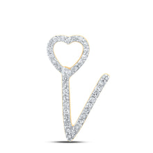  10k Yellow Gold Womens Round Diamond V Heart Letter Pendant 1/10 Cttw