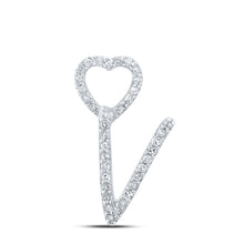 10k White Gold Womens Round Diamond V Heart Letter Pendant 1/10 Cttw