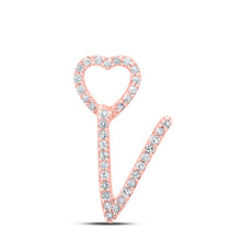  10k Rose Gold Womens Round Diamond V Heart Letter Pendant 1/10 Cttw