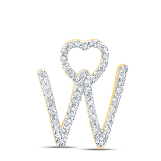 10k Yellow Gold Womens Round Diamond W Heart Letter Pendant 1/6 Cttw