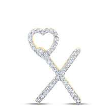  10k Yellow Gold Womens Round Diamond X Heart Letter Pendant 1/8 Cttw
