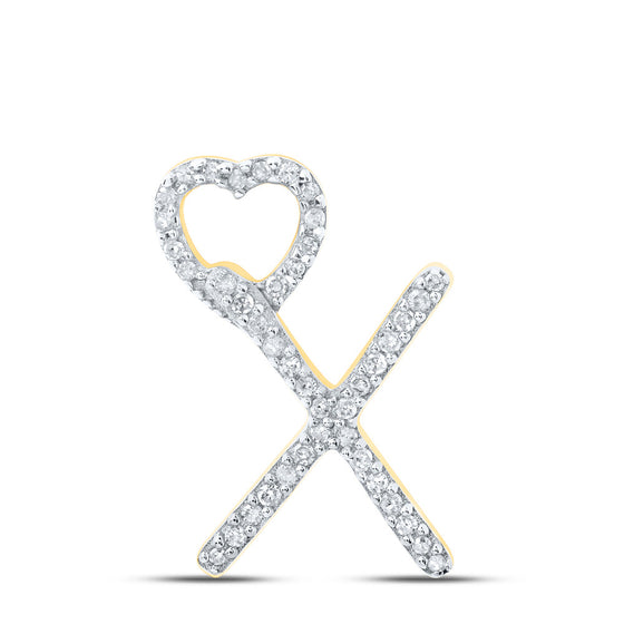 10k Yellow Gold Womens Round Diamond X Heart Letter Pendant 1/8 Cttw
