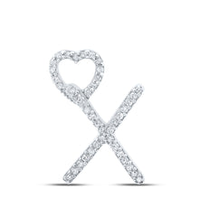  10k White Gold Womens Round Diamond X Heart Letter Pendant 1/8 Cttw