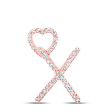  10k Rose Gold Womens Round Diamond X Heart Letter Pendant 1/8 Cttw