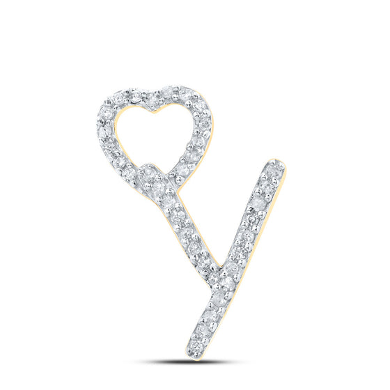 10k Yellow Gold Womens Round Diamond Y Heart Letter Pendant 1/10 Cttw