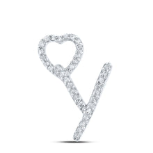  10k White Gold Womens Round Diamond Y Heart Letter Pendant 1/10 Cttw
