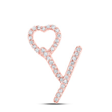  10k Rose Gold Womens Round Diamond Y Heart Letter Pendant 1/10 Cttw