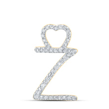 10k Yellow Gold Womens Round Diamond Z Heart Letter Pendant 1/8 Cttw