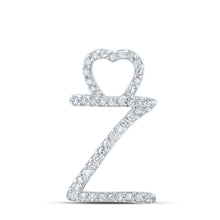  10k White Gold Womens Round Diamond Z Heart Letter Pendant 1/8 Cttw