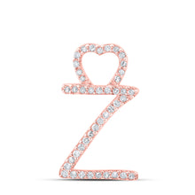  10k Rose Gold Womens Round Diamond Z Heart Letter Pendant 1/8 Cttw