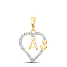 10k Yellow Gold Womens Round Diamond A Heart Letter Pendant 1/10 Cttw