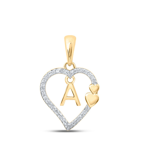 10k Yellow Gold Womens Round Diamond A Heart Letter Pendant 1/10 Cttw