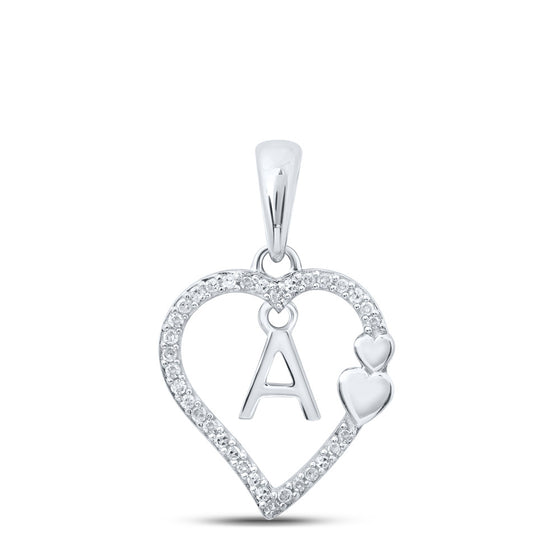 10k White Gold Womens Round Diamond A Heart Letter Pendant 1/10 Cttw