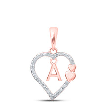  10k Rose Gold Womens Round Diamond A Heart Letter Pendant 1/10 Cttw
