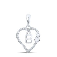  10k White Gold Womens Round Diamond B Heart Letter Pendant 1/10 Cttw
