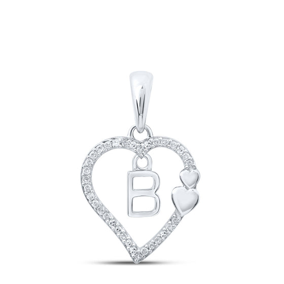 10k White Gold Womens Round Diamond B Heart Letter Pendant 1/10 Cttw